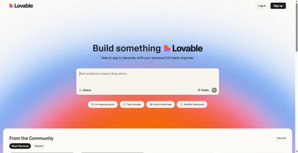 capture d'écran de l'interface de lovable